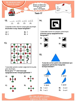 ilkokul 1. Sınıf Bilsem Zeka Testi 